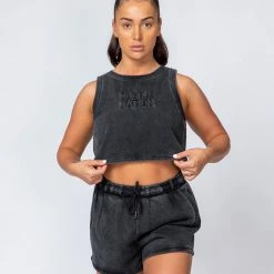 Muscle Nation Cropped Rest Day Tank - Washed Black Womens