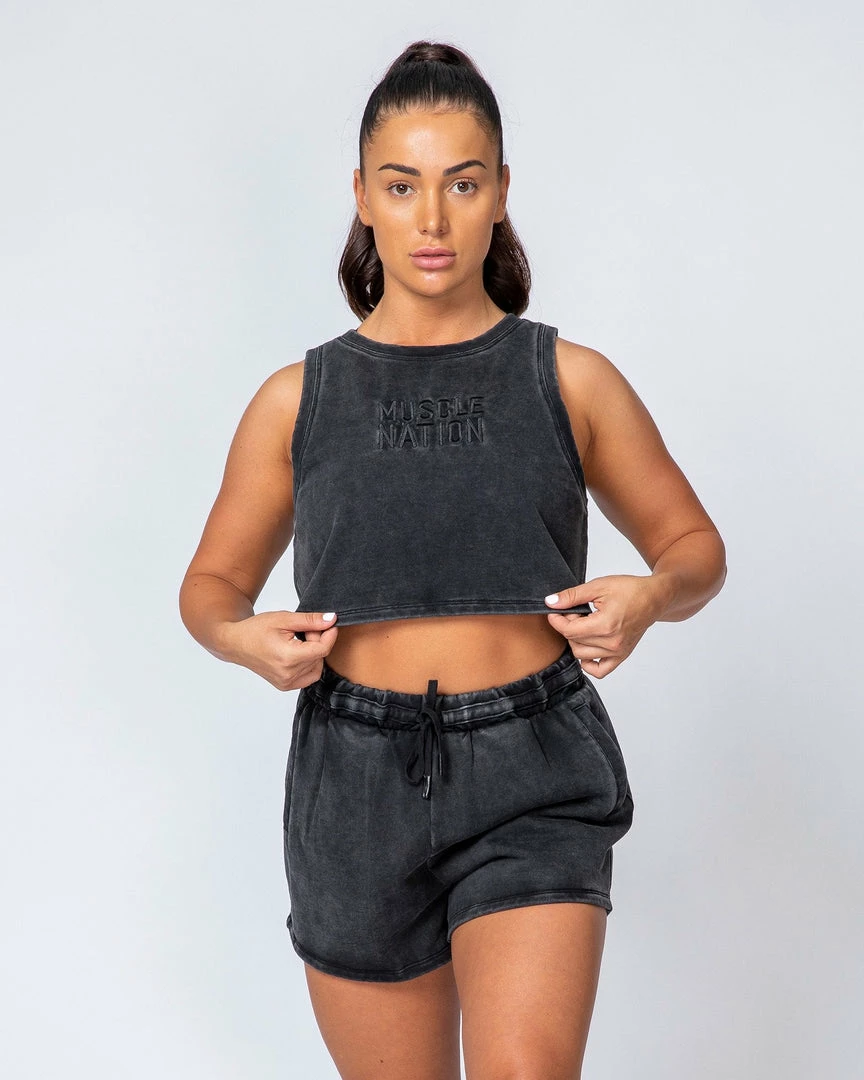 Muscle Nation Cropped Rest Day Tank - Washed Black Womens 4 Muscle Nation Cropped Rest Day Tank - Washed Black Womens