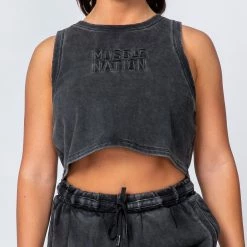 Muscle Nation Cropped Rest Day Tank - Washed Black Womens 12 Muscle Nation Cropped Rest Day Tank - Washed Black Womens