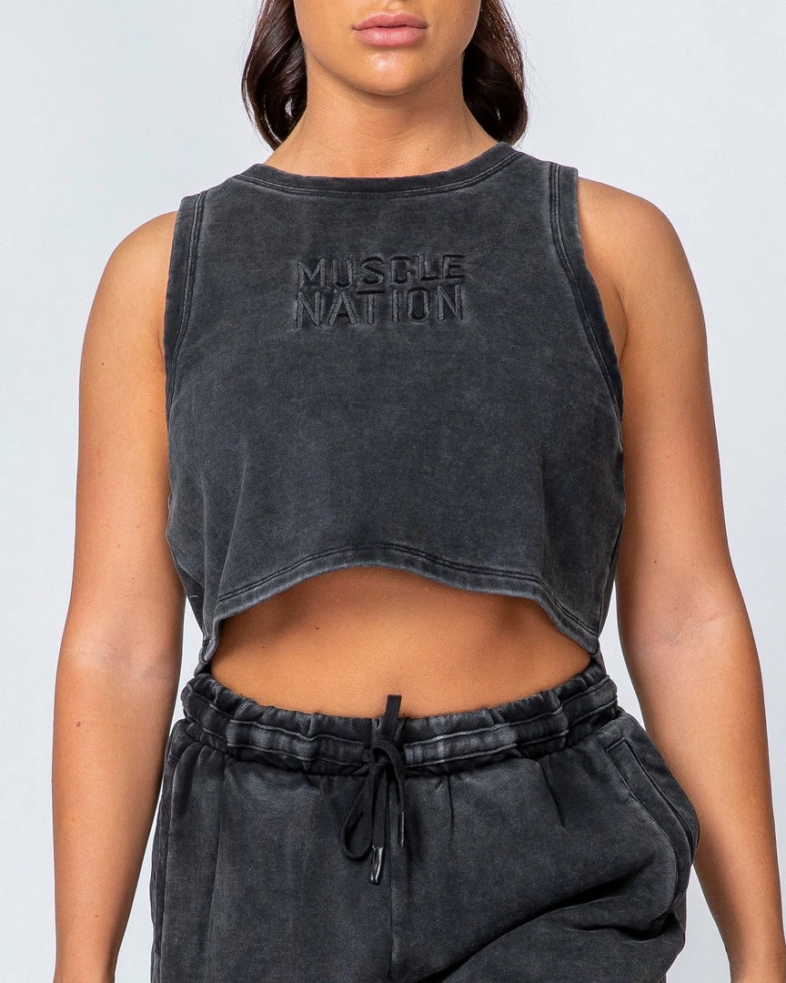 Muscle Nation Cropped Rest Day Tank - Washed Black Womens 5 Muscle Nation Cropped Rest Day Tank - Washed Black Womens