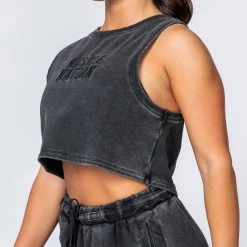 Muscle Nation Cropped Rest Day Tank - Washed Black Womens 13 Muscle Nation Cropped Rest Day Tank - Washed Black Womens