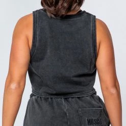 Muscle Nation Cropped Rest Day Tank - Washed Black Womens 14 Muscle Nation Cropped Rest Day Tank - Washed Black Womens