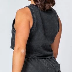 Muscle Nation Cropped Rest Day Tank - Washed Black Womens 15 Muscle Nation Cropped Rest Day Tank - Washed Black Womens