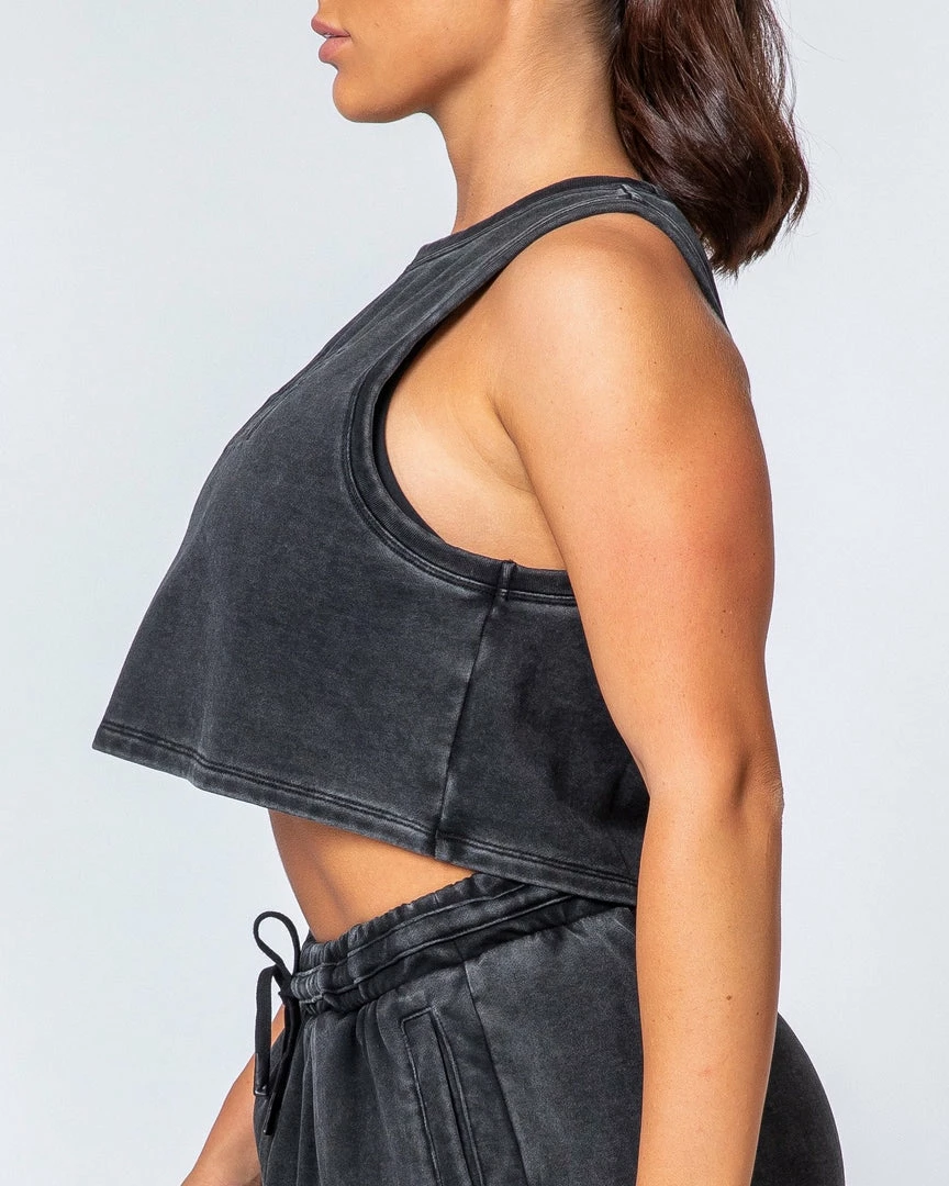 Muscle Nation Cropped Rest Day Tank - Washed Black Womens 9 Muscle Nation Cropped Rest Day Tank - Washed Black Womens