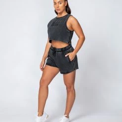 Muscle Nation Cropped Rest Day Tank - Washed Black Womens 17 Muscle Nation Cropped Rest Day Tank - Washed Black Womens