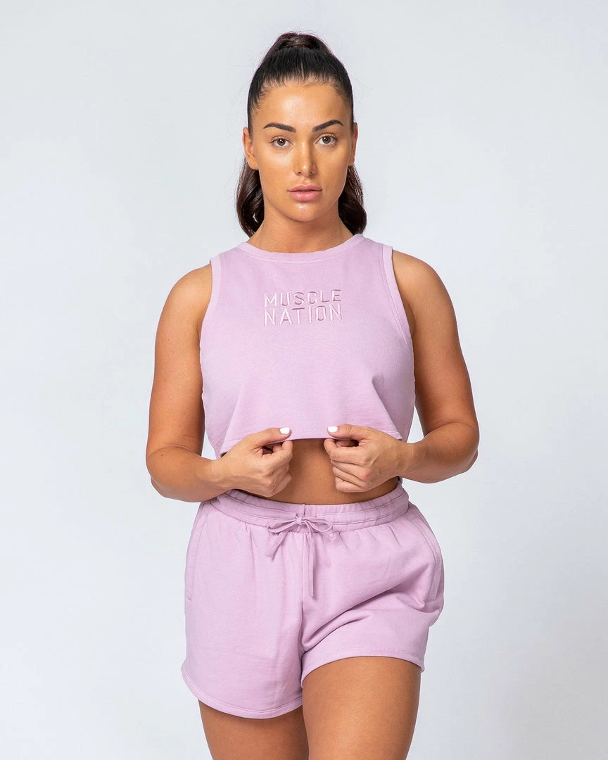 Muscle Nation Womens Cropped Rest Day Tank - Washed Dusty Lilac 3 Muscle Nation Womens Cropped Rest Day Tank - Washed Dusty Lilac