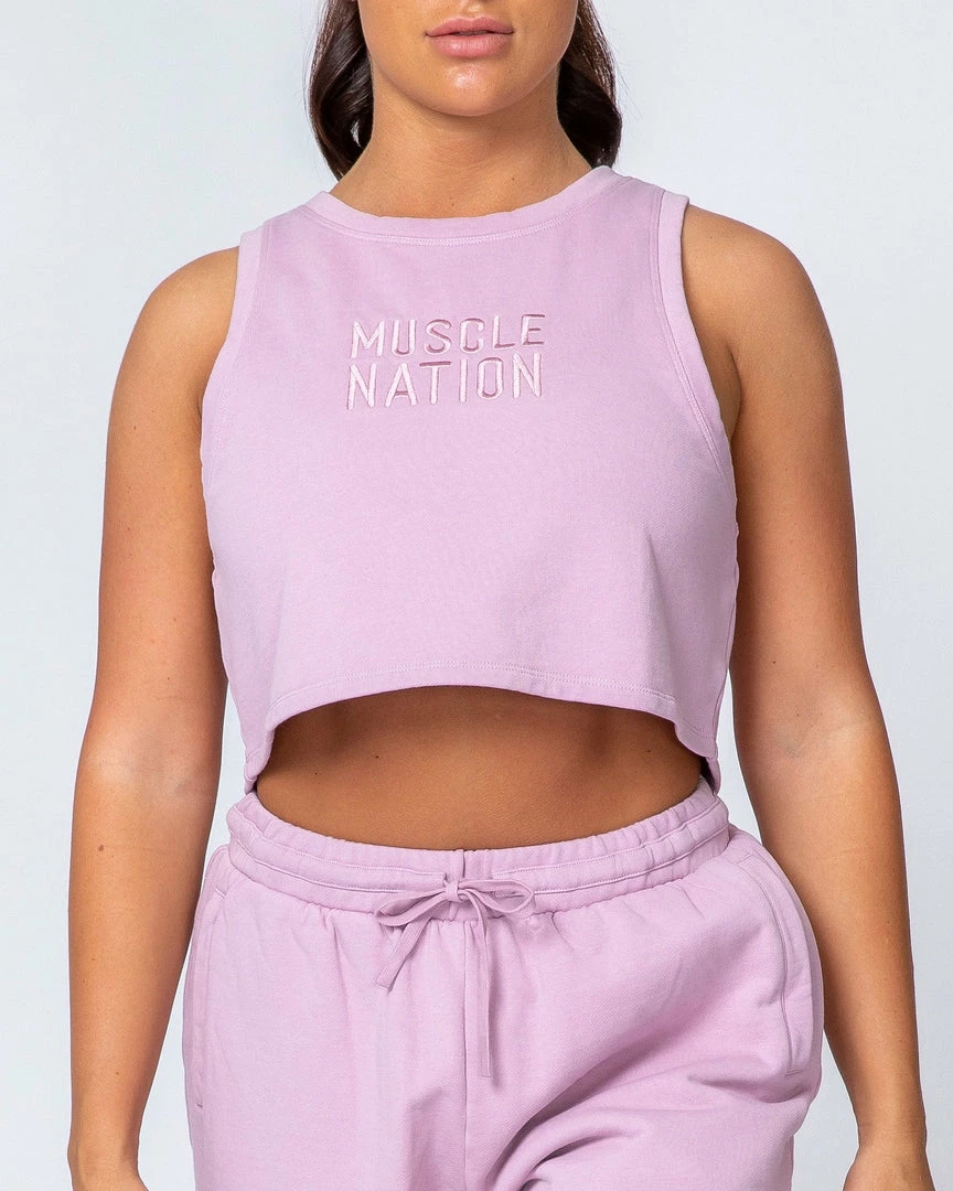 Muscle Nation Womens Cropped Rest Day Tank - Washed Dusty Lilac 5 Muscle Nation Womens Cropped Rest Day Tank - Washed Dusty Lilac