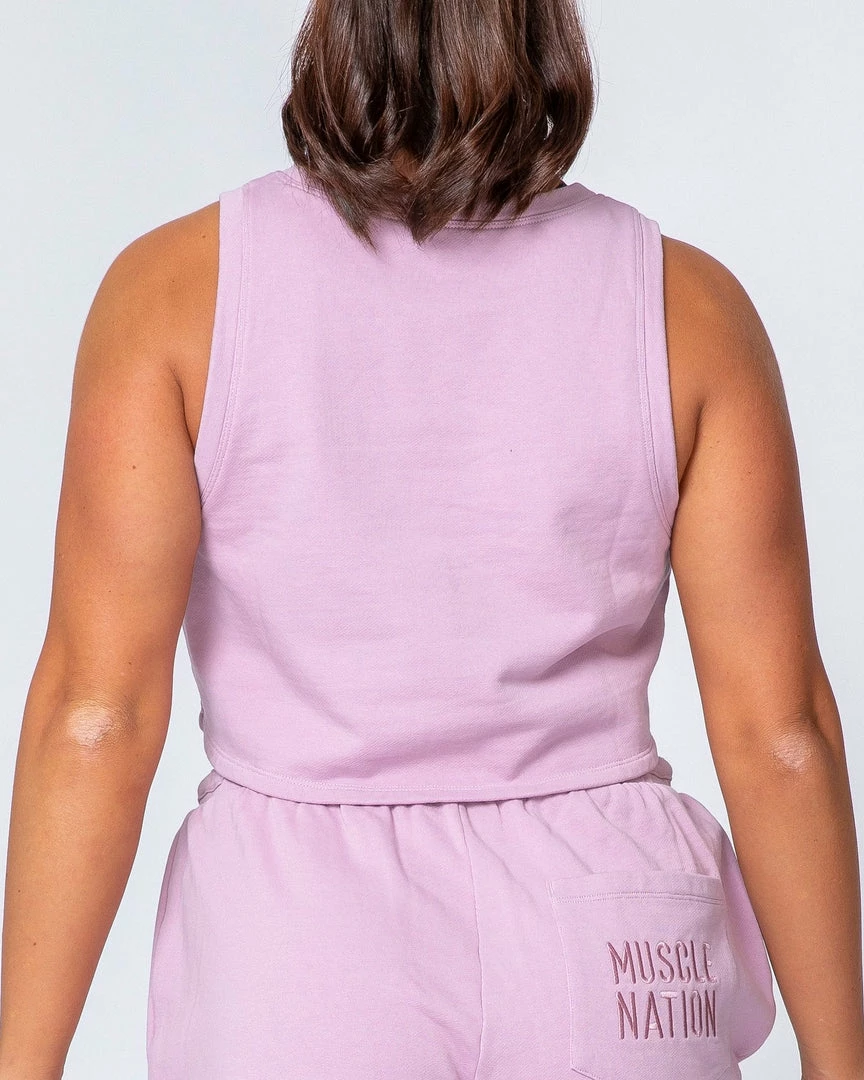 Muscle Nation Womens Cropped Rest Day Tank - Washed Dusty Lilac 6 Muscle Nation Womens Cropped Rest Day Tank - Washed Dusty Lilac