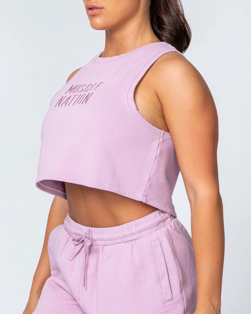 Muscle Nation Womens Cropped Rest Day Tank - Washed Dusty Lilac 7 Muscle Nation Womens Cropped Rest Day Tank - Washed Dusty Lilac