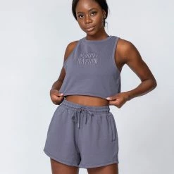 Muscle Nation Womens Cropped Rest Day Tank - Washed Sleet Grey