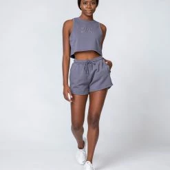 Muscle Nation Womens Cropped Rest Day Tank - Washed Sleet Grey