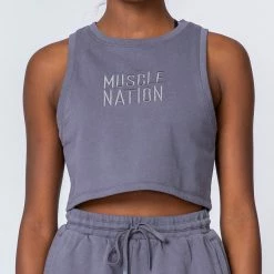 Muscle Nation Womens Cropped Rest Day Tank - Washed Sleet Grey