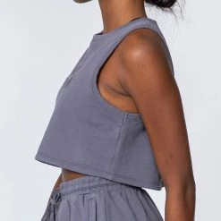 Muscle Nation Womens Cropped Rest Day Tank - Washed Sleet Grey