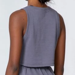 Muscle Nation Womens Cropped Rest Day Tank - Washed Sleet Grey