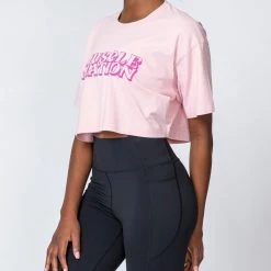 Muscle Nation Womens Cropped Vintage Tee - Washed Peony Retro