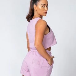 Muscle Nation High Waisted Rest Day Shorts - Washed Dusty Lilac Womens