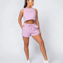 Muscle Nation High Waisted Rest Day Shorts - Washed Dusty Lilac Womens