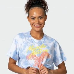 Muscle Nation Featured Womens Neon Eagle Tie Dye Cropped Tee - White / Cashmere Blue Tie Dye