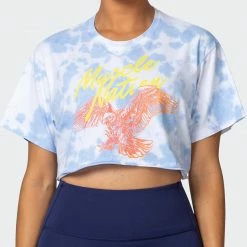 Muscle Nation Featured Womens Neon Eagle Tie Dye Cropped Tee - White / Cashmere Blue Tie Dye