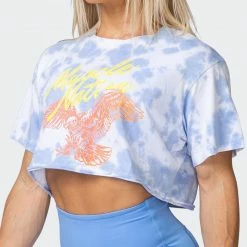 Muscle Nation Featured Womens Neon Eagle Tie Dye Cropped Tee - White / Cashmere Blue Tie Dye