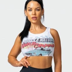 Muscle Nation World Champion Rib Cropped Tank - White Womens