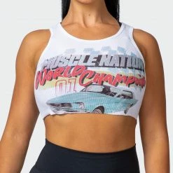 Muscle Nation World Champion Rib Cropped Tank - White Womens