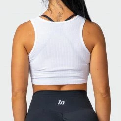 Muscle Nation World Champion Rib Cropped Tank - White Womens