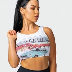 Muscle Nation World Champion Rib Cropped Tank - White Womens