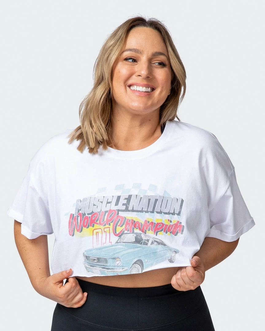 Muscle Nation Womens World Champion Super Cropped Tee - White 3 Muscle Nation Womens World Champion Super Cropped Tee - White