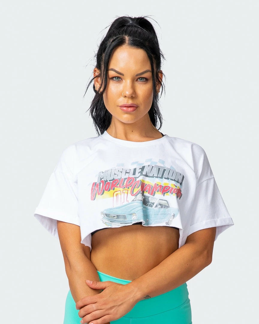 Muscle Nation Womens World Champion Super Cropped Tee - White 4 Muscle Nation Womens World Champion Super Cropped Tee - White