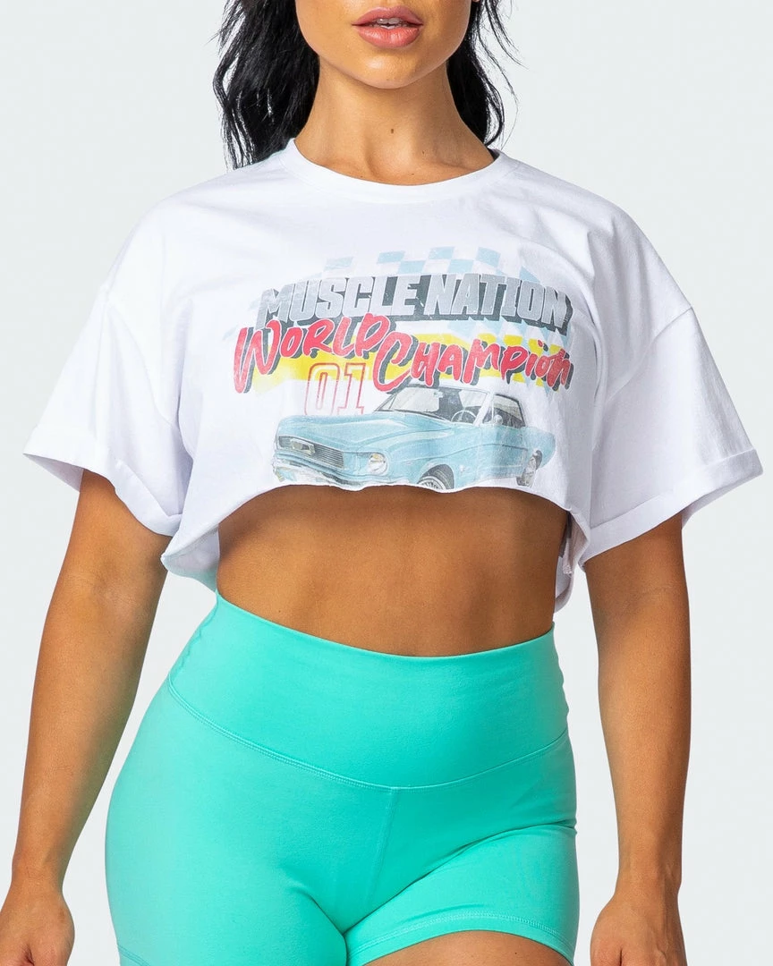 Muscle Nation Womens World Champion Super Cropped Tee - White 5 Muscle Nation Womens World Champion Super Cropped Tee - White