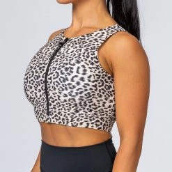 Muscle Nation Zip Up Bra - Yellow Leopard Womens